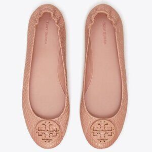 Tory Burch $228 Minnie Travel Ballet Flats Snake Embossed MANY SIZES Meadowsweet